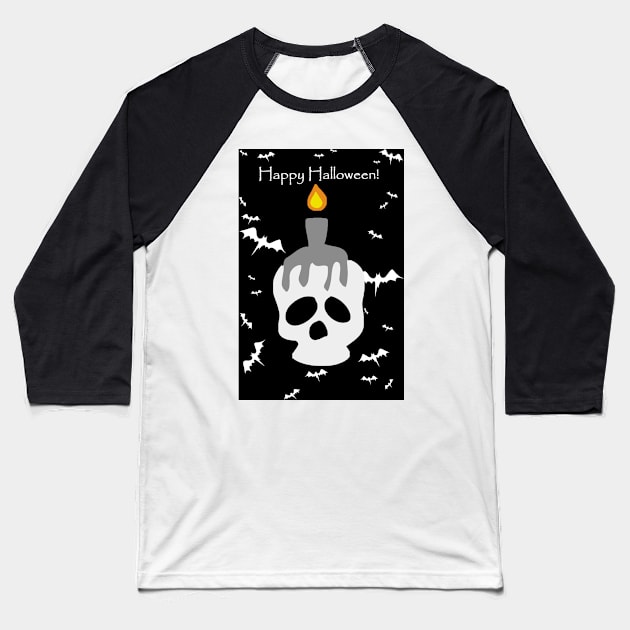 "Happy Halloween" Spooky Skull Candle Baseball T-Shirt by saradaboru